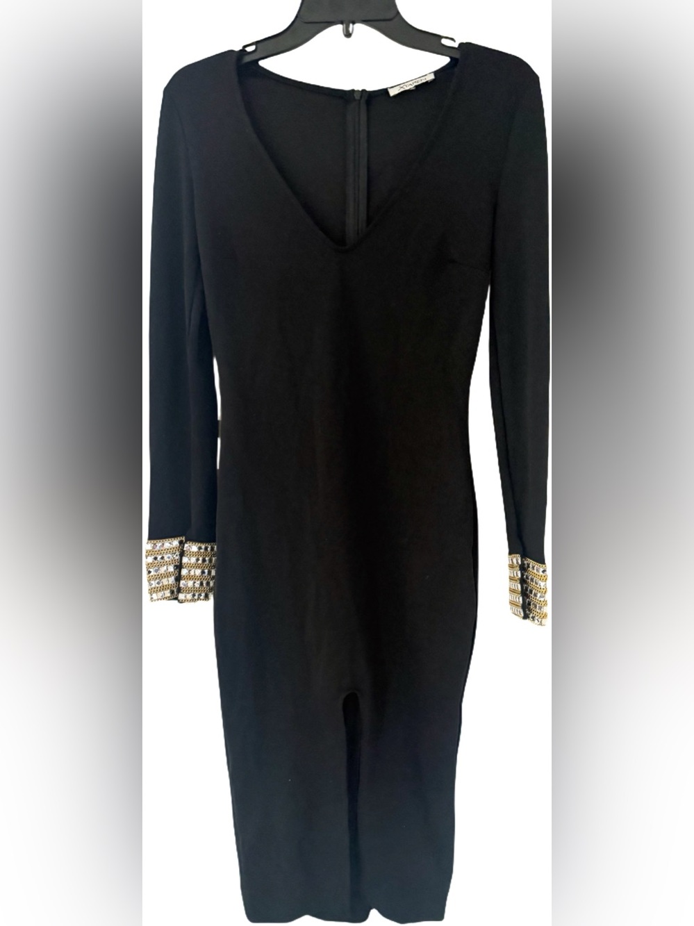 Black Long Sleeve Dress with Gold Embellished Cuffs